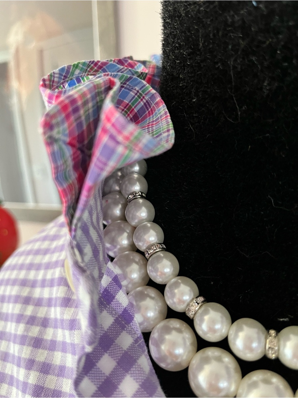 Upcycled Ralph Lauren Purple Gingham Button-Down with Multicolor Plaid Ruffle - Picture 4 of 7